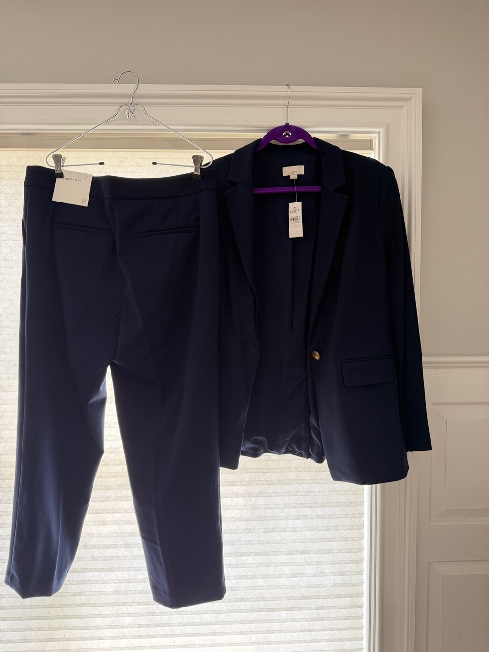 LOFT Dark Navy Blazer and Straight-Leg Pants Suit